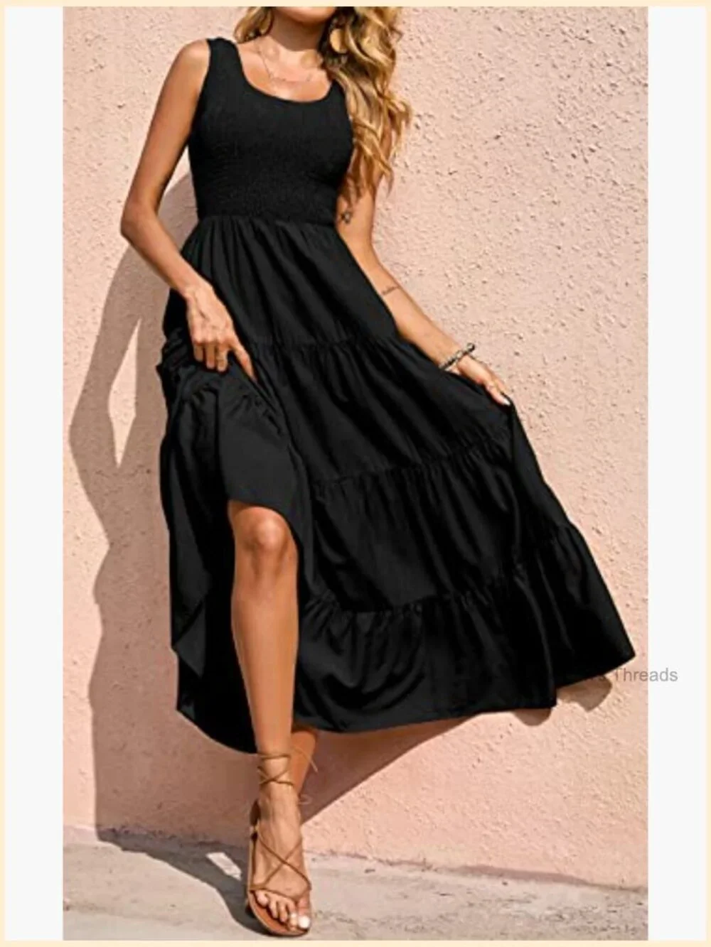 Smocked Tank Maxi Dress Tiered Sleeveless Sundress Loose Casual Long Beach